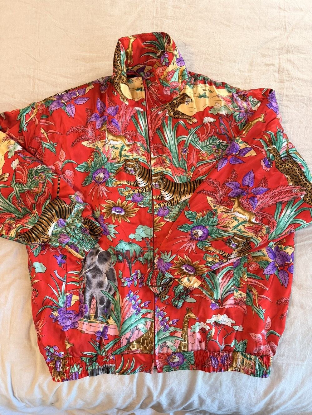 Vintage Perlita Silk Jacket Oversized 80’s Bold Graphic Jungle Print Size M RARE